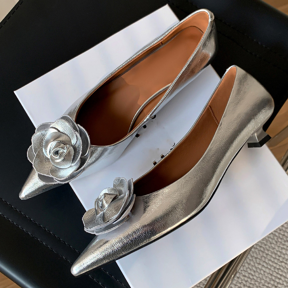 genuine Women's leather kitten pointed toe slip-on pumps elegant ladies low heel soft New comfortable daily dress shoes women 4d45