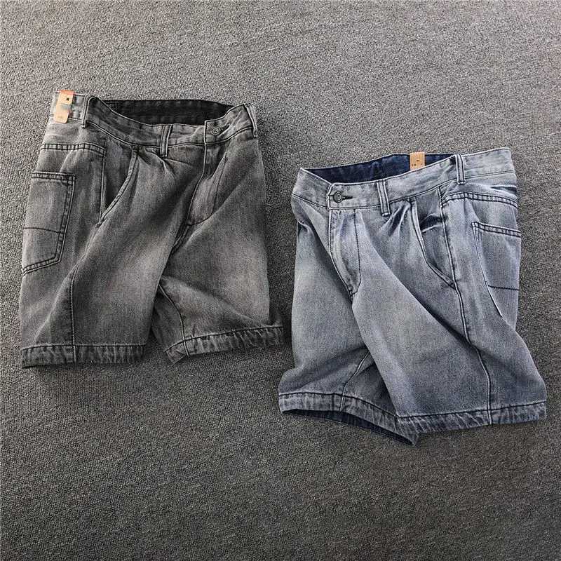 Mens Pants Korean Style Vintage Summer Jeans Shorts Slim Fit and Distressed Denim Washed Soild Cowboy Short Pants for MenX240914