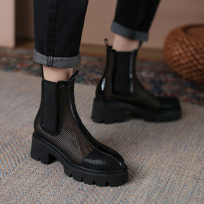 Breathable Sandals Mesh Women Black Cool Boots Summer Platform Shoes Walking Mujer atos Chunky Heel Pumps Short Botas 58bd