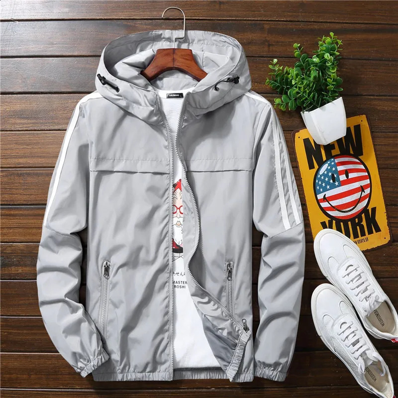 mens casual hooded bomber jacket spring autumn hiphop plus size windproof sports zipper outerwear 240904