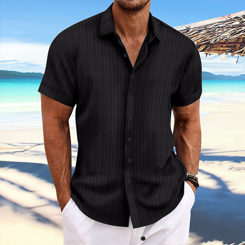 S-3XL Summer New Mens Jacquard Shirt button up short sleeved casual sports top Designer Luxury Style Clothing High quality black T shirt Top Quality S