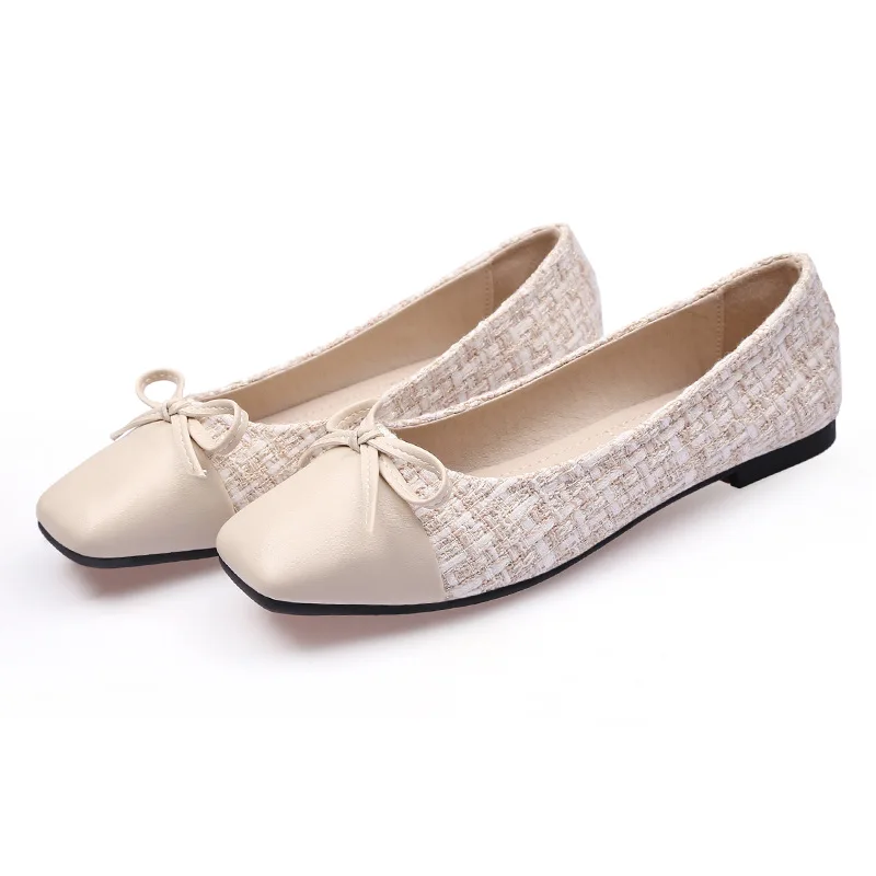 Plus Size 44 Ballerina Flats Round Toe Shoes Woman Tweed Comfortable Slip on Flat Shoes Ladies Maternity Shoes Zapatos
