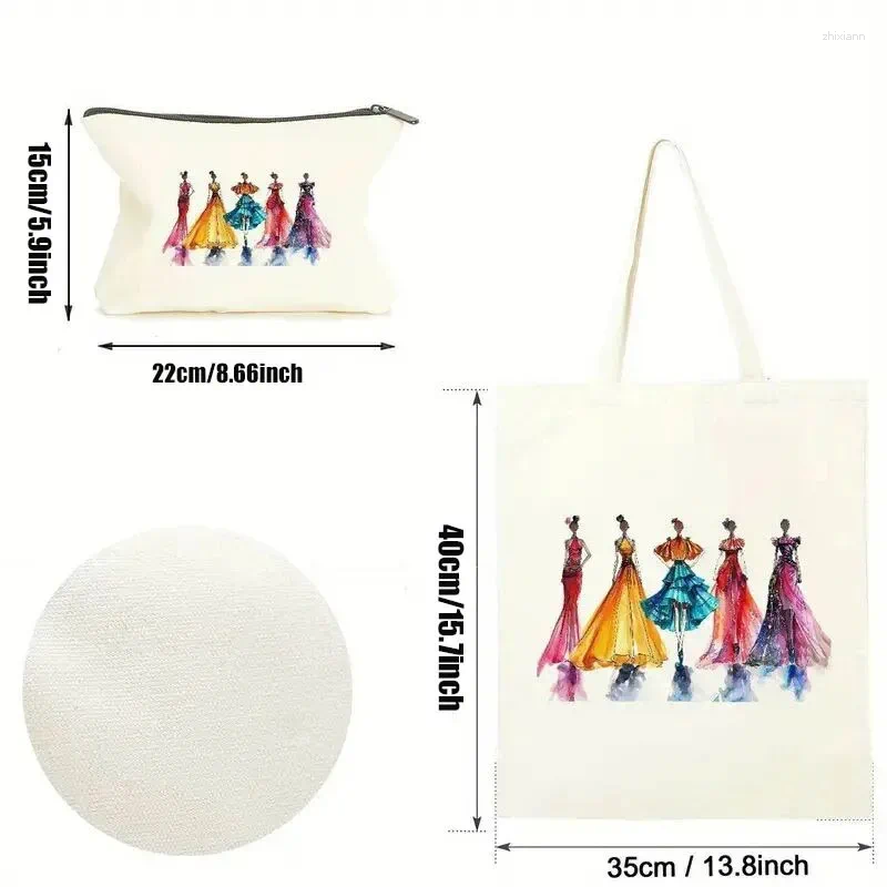 2025 NEW Drawstring 2PCS Crochet Themed Print Set Large Capacity Canvas Shoulder Bags Cosmetic Perfect Handbag For Daily Use Decorate zhanyishengli