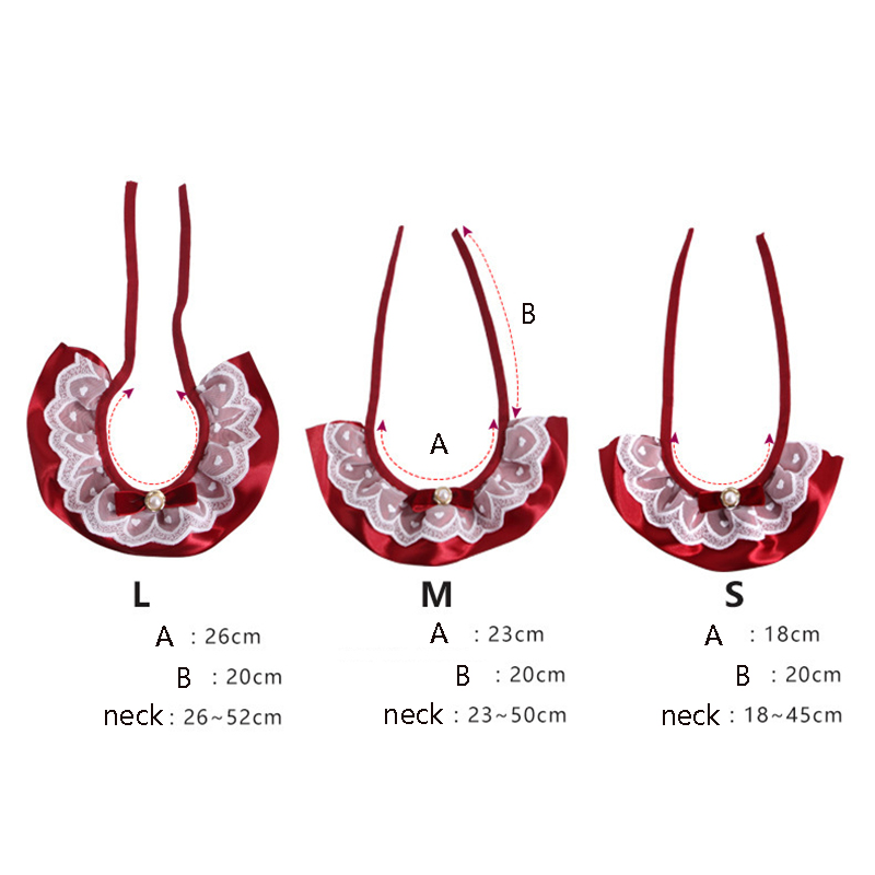 Pet Lace Collars Collar Accessories Adjustable Glossy Satin Ribbon Lace Cat Collar with Pearl Decoration for Medium Puppy & Cats