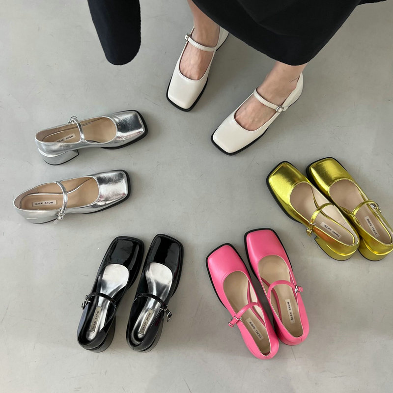 High-heeled French Niche Mary Jane Thick-heeled Shoes Women's 2024 Summer Retro One Word Strap Shoes