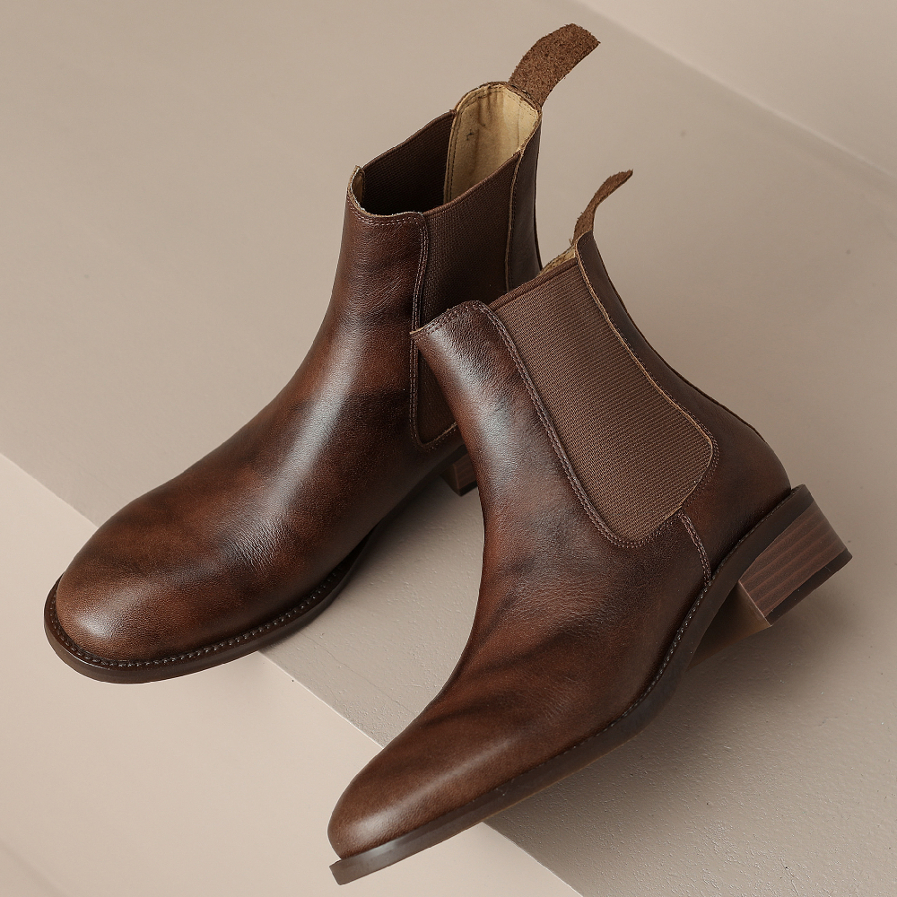 genuine Women's leather elastic slip-onn flats autumn boots rounnd toe casual female high quality short booties ebe8