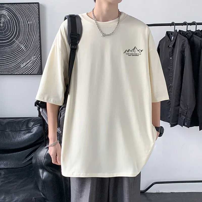 Front and back printed half sleeved T-shirt mens 100% pure cotton summer loose jacket long sleeved graphic sports top new CL240913