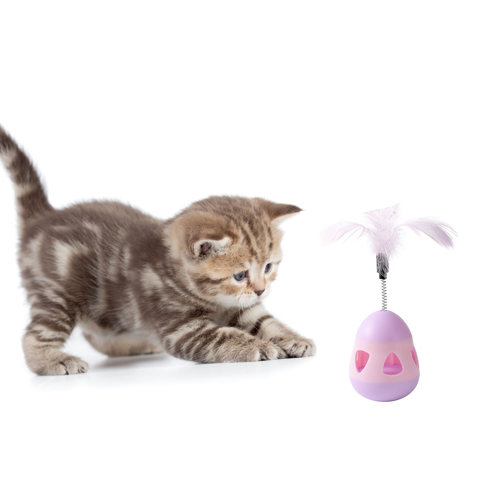 Cat Treat Dispenser Toy With Feather Interactive Prevent Tipping Cat Slow Feeder Puzzle Ball