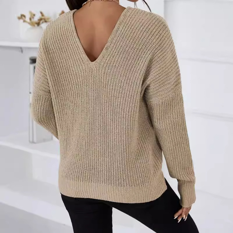 dongdumaoyi New women's style V-neck sweater fashionable long sleeved knitted sweater loose solid color knitted top F0914#42