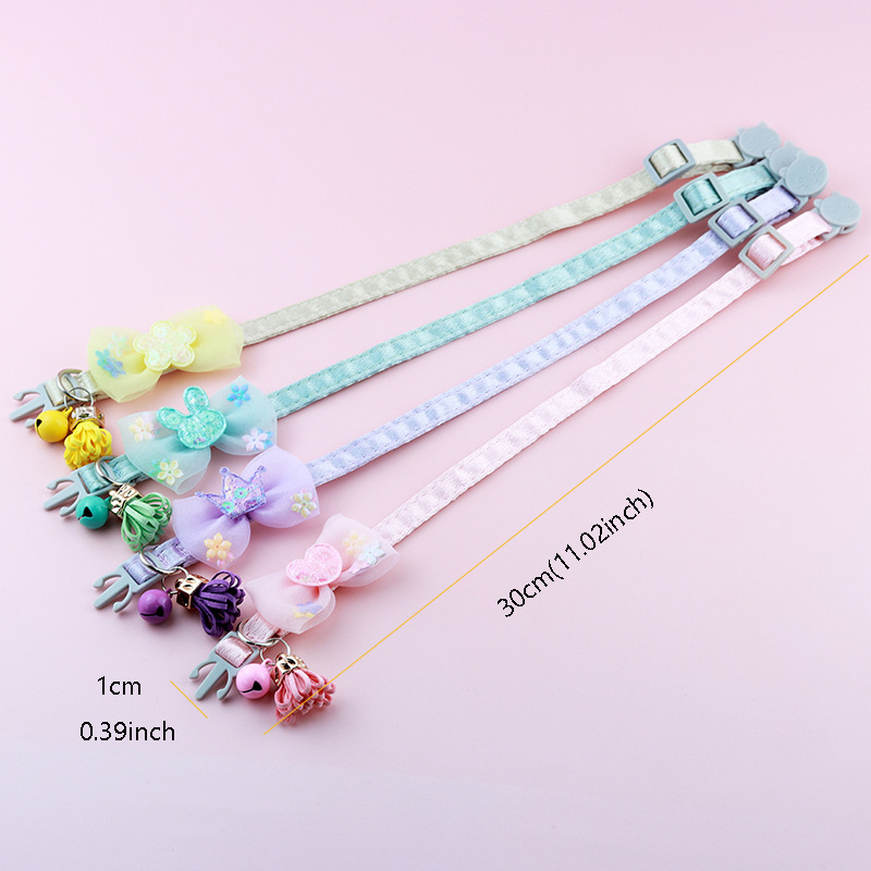 Breakaway Cat Collar with Bow Tie and Bells, Adjustbale Kitten Collar, Safety Basic Collar with Cute Patterns for Girl Boy Kitty