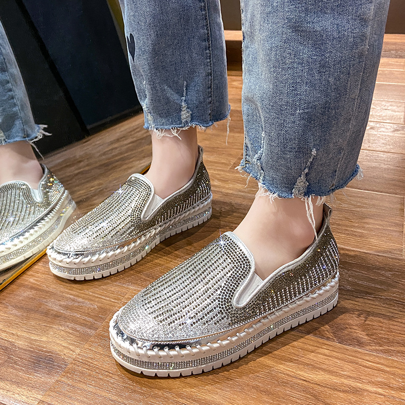 Women Bg Flat Loafers Woman Shinning Crystal Rhie Fisherman Shoes Female Autumn Platform Casual Shoe Slip on Mocassins ae1c