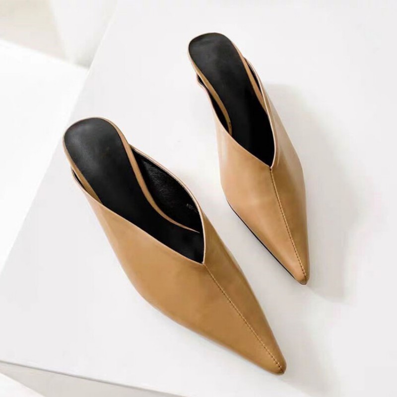 Fashion Summer Minimalist Black White Slippers New Comfortable Women's Low Heel Commuting Pointed Female Student sandals 34-43 bc9d fc5