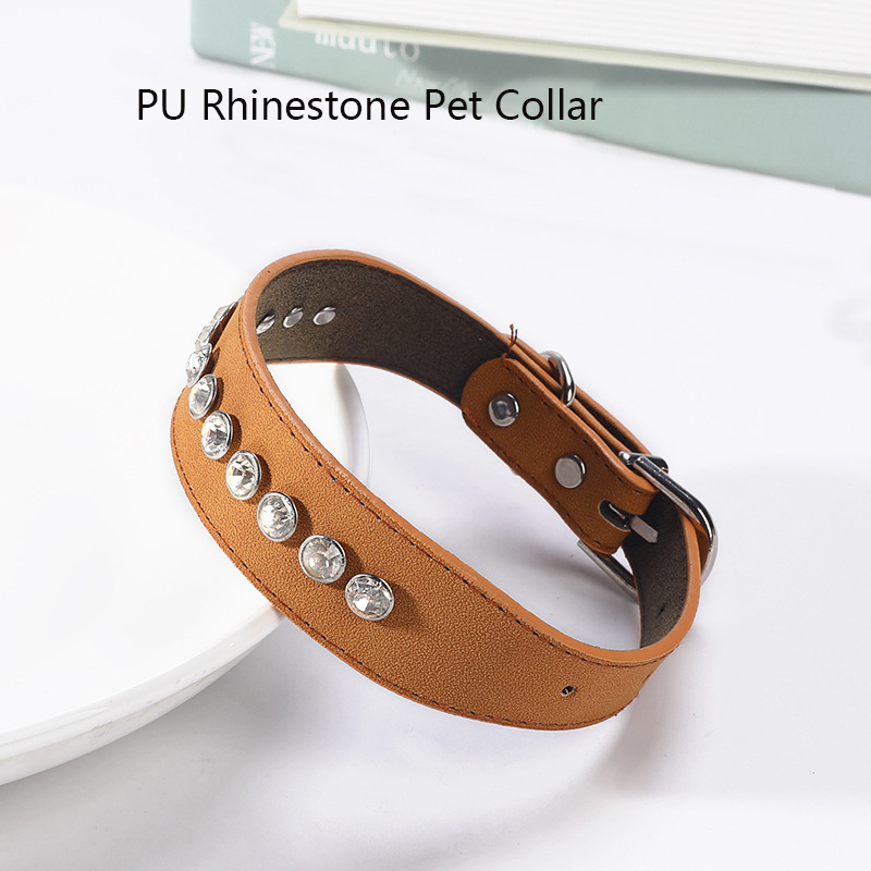 Leather Dog Collars Adjustable Multicolor Pet Collars with Shiny Rhinestones & Metal Fasteners Durable Pet Collar for Cats & Dog