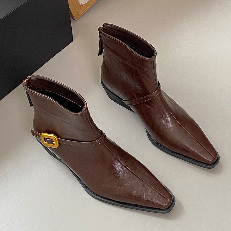 2025 new New Footwear With 4CM Heels Ladies Short Boots Fashion Designer Pointed Toe Zippers Women Ankle Western Booties Shoes