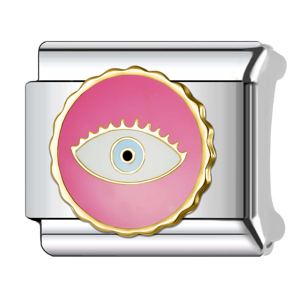 New Women's Gift Pink heart pink eye Bead Italian Charms Links Bangle Beads Fit 9mm Stainless Steel Bracelet Making DIY For Women Fashion Jewelry