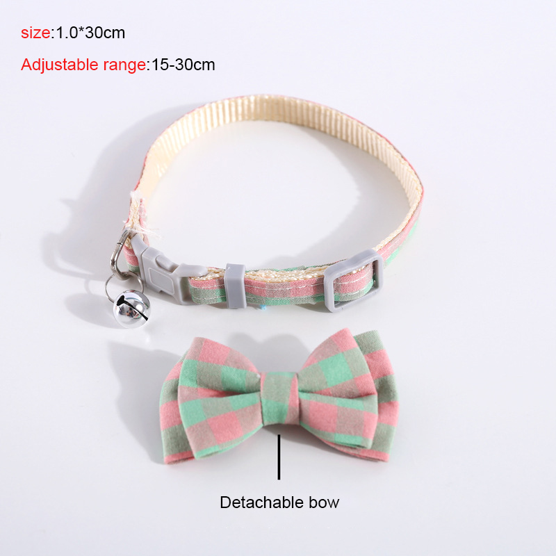 Cat Collars Breakaway with Cute Bow Bell，Adjustable Plaid Kitten Cat Collar with Removable Bowtie Cat Collar for Cats Kittens