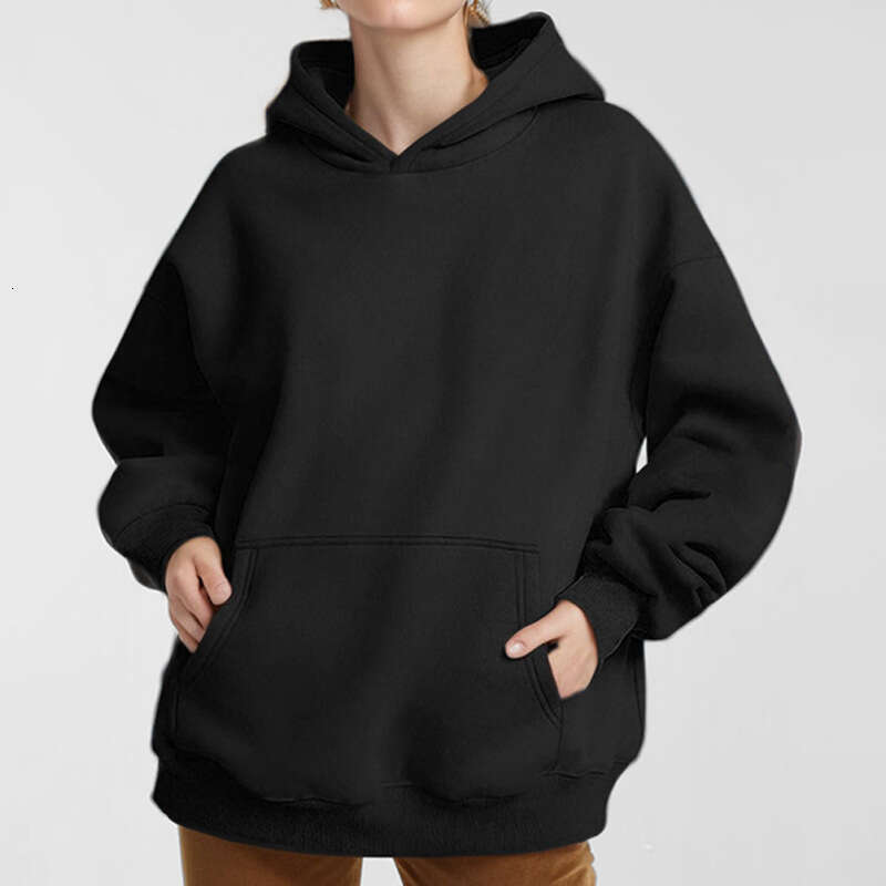 2024 autumn new women's clothing temperament commuting solid color loose pocket fashion casual hooded sweatshirt for women