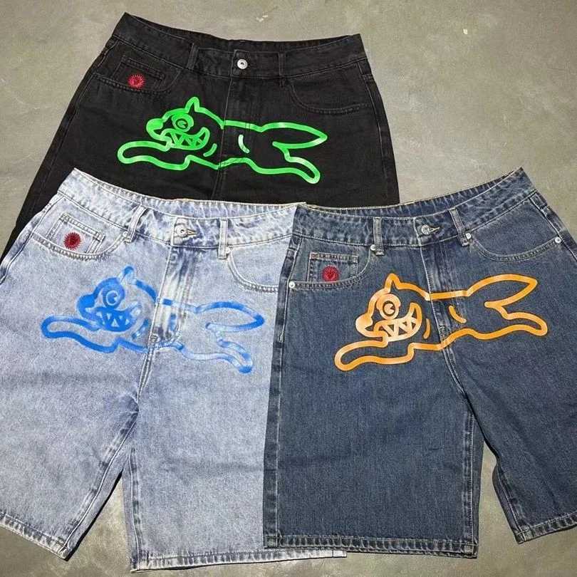 2024 summer American denim shorts trendy personalized printed dog shorts three-quarter pants sports trendy streetwear shortsX240914