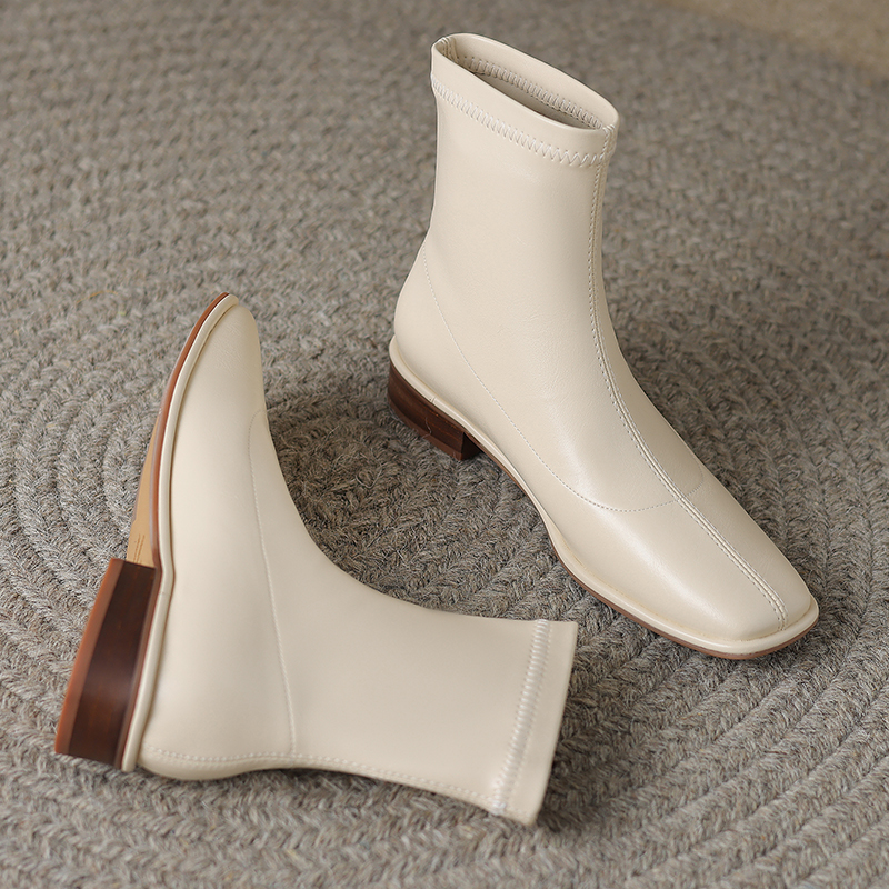 JOZHAMTA Size 34-40 Stretch For Women Winter 2023 Retro Square Toe Chunky Heels Shoes Woman Ankle Boots Elastic Booties