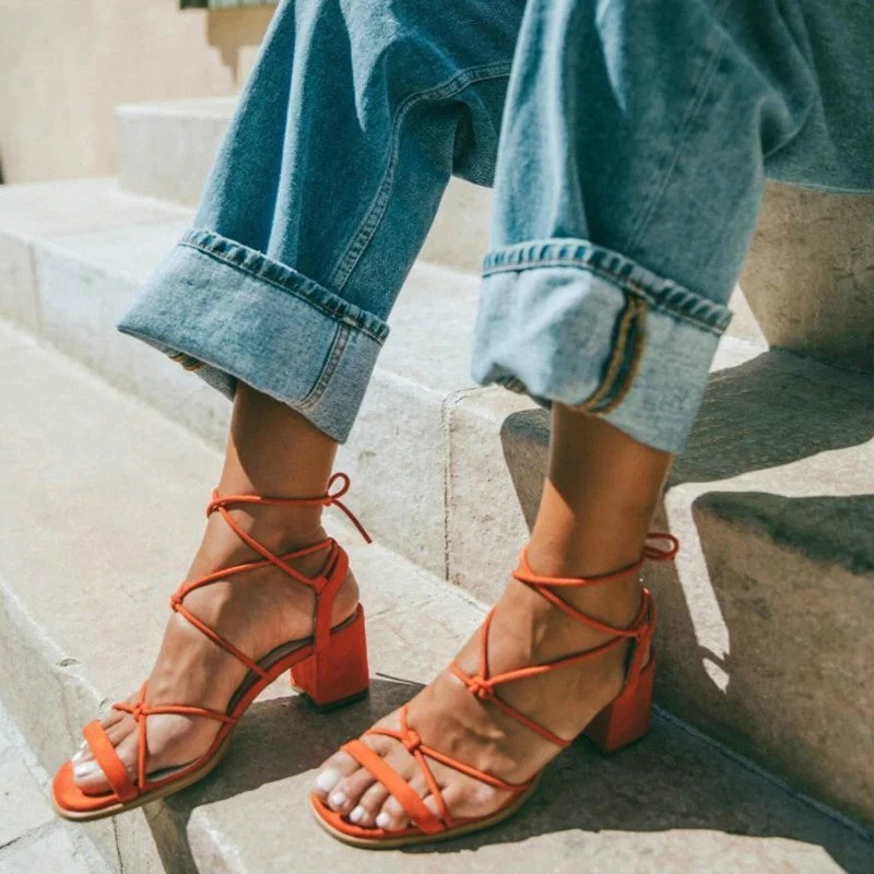 Europe and America Thick Heel Cross Strap Suede Women Sandals 2023 New Fashion Casual Simple All-match Women Shoes Summertime