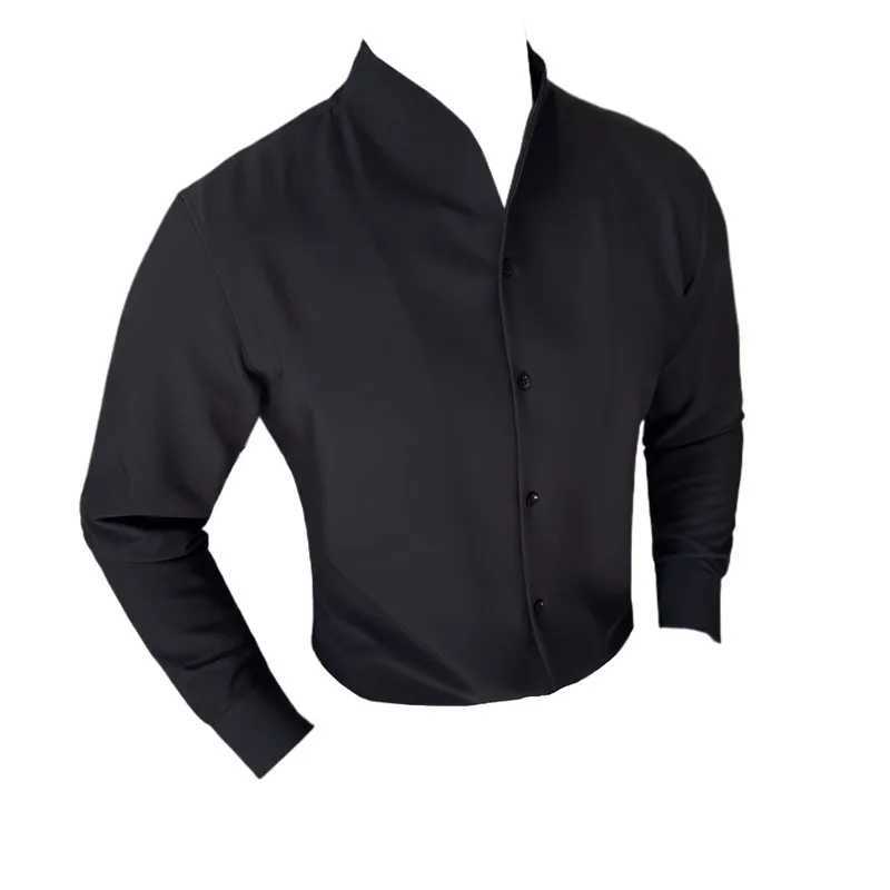 Sexy V-neck Shirt Mens Long Sleeved Casual Shirts Collarless Seamless Business Dress Shirt Social Party Tuxedo Blouse M-4XL Z240914