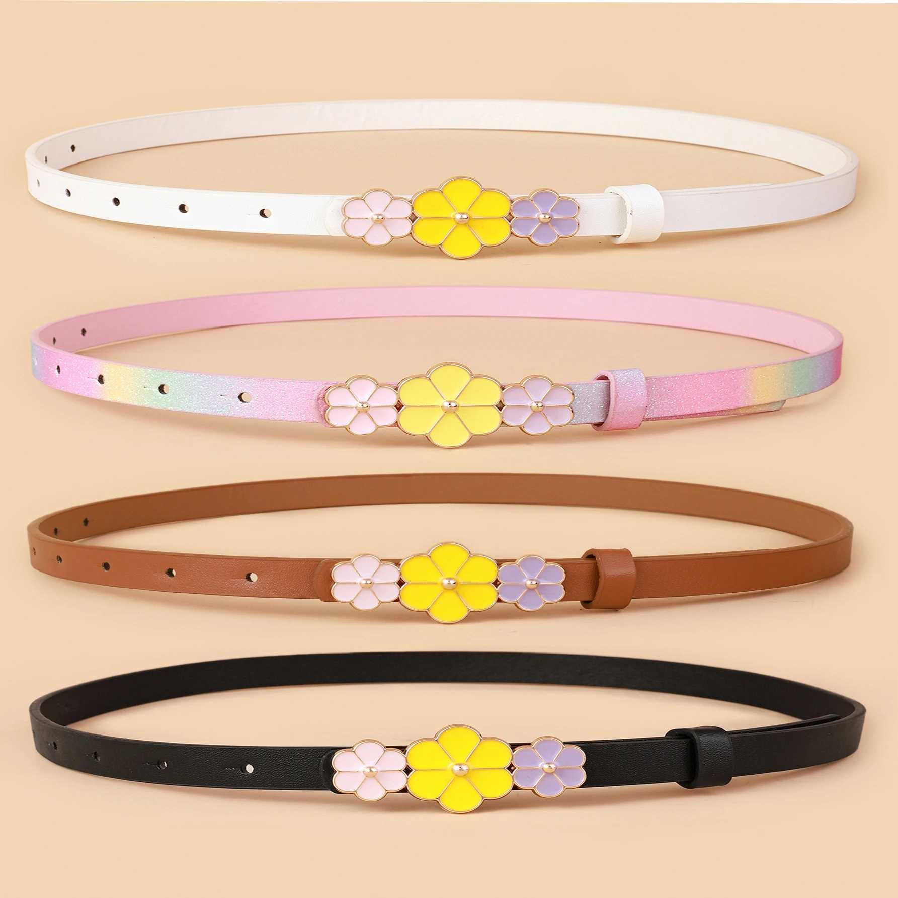 Europe and the United States popular childrens belt high quality PU belt dress decorative belt 3 flower buckle designX240914