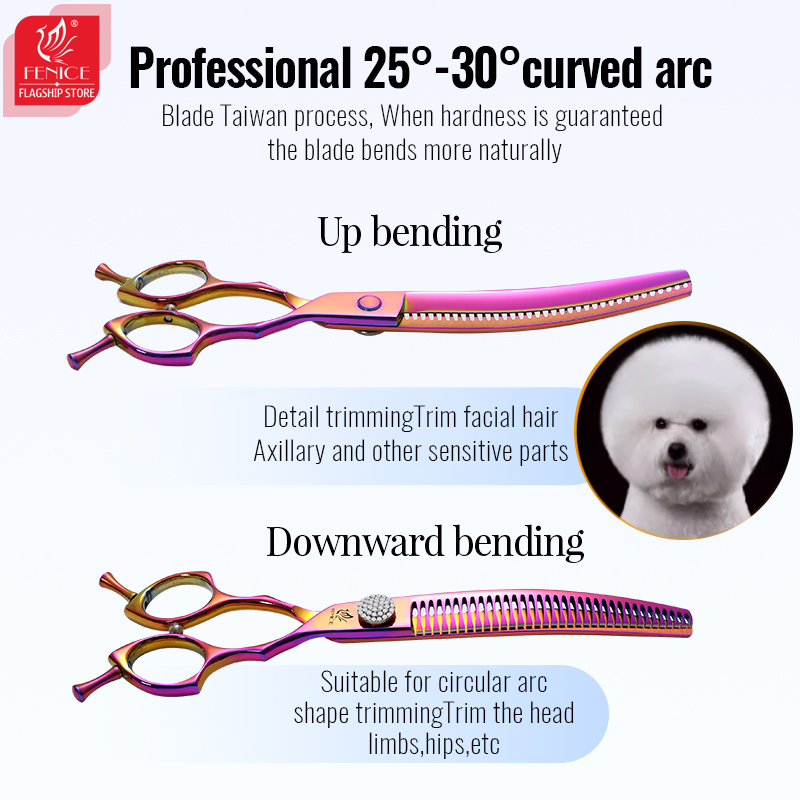 Fenice Dog Scissors JP440C 7/7.25 Inch Professional Pet Grooming Straight Curved Chunker Thinner Shear Grooming for Dogs 애견미용가위