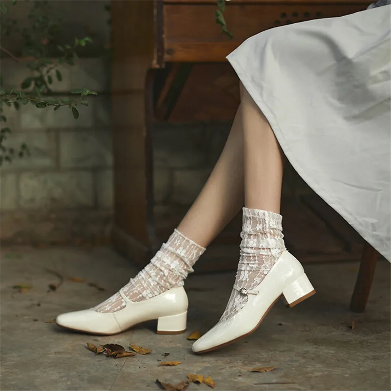 2025 new Spring/summer Mary Jane Patent Leather Woman French Square Toe Thick Heel Shoes Buckle Strap Women Pumps 466d