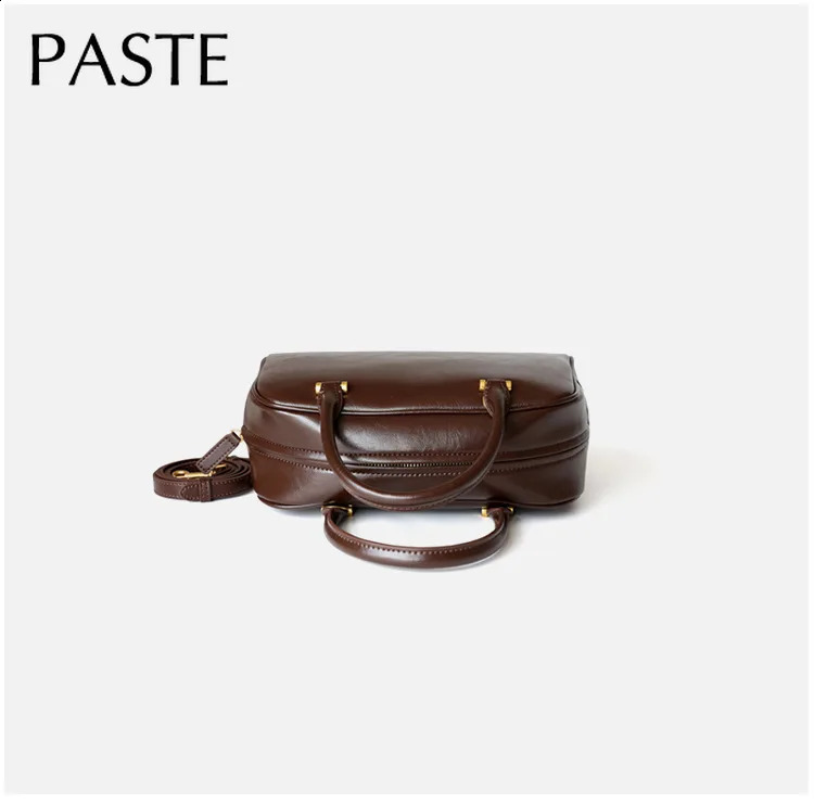 Simple Glossy Coffee Not Easily Dirty Boston Tote Cow Leather Womens Shoulder Bag Retro Street Lady Handbag 240723