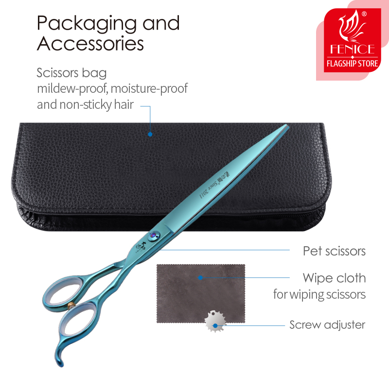 Fenice VG 10 Dog Beauty Scissors 7/7.5 Inch Professional Pet Dog Grooming Scissors Kit Straight&Curved &Thinner&Chunker Shears