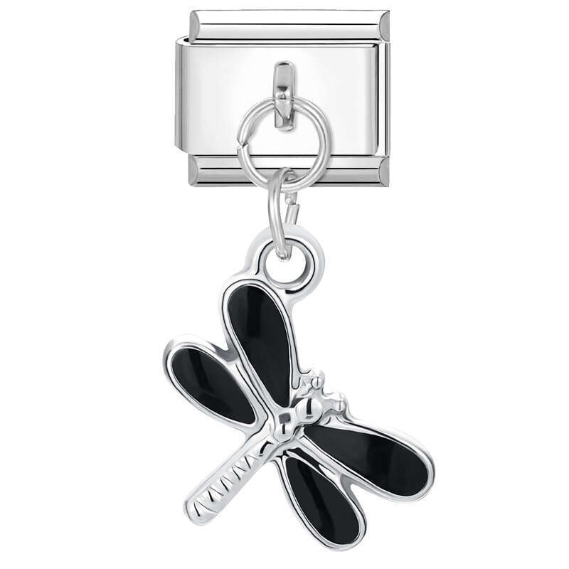 New Women's Gift Cute Dragonfly Butterfly Tulip Pendant Italian Charms Links Bangle Beads Fit 9mm Stainless Steel Bracelet Making DIY For Women F