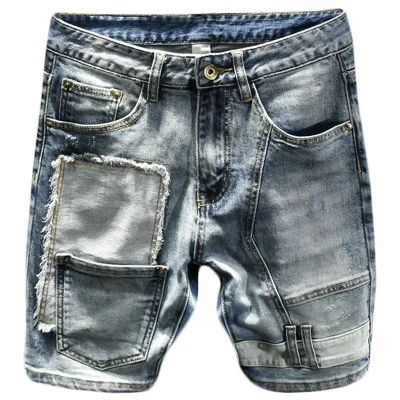 Fashion Spliced Luxury Brand Denim Knee-Length Shorts with Multiple Pockets for Summer Casual Style Vintage Boyfriend JeansX240914