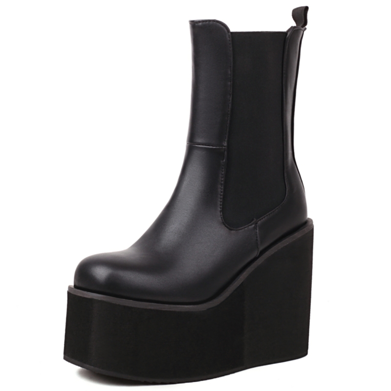 Ankle Platform Boots For Women Shoe Black White Wedges High Heels Goth Boot Casual Autumn Winter Shoes Female Waterproof d371 s