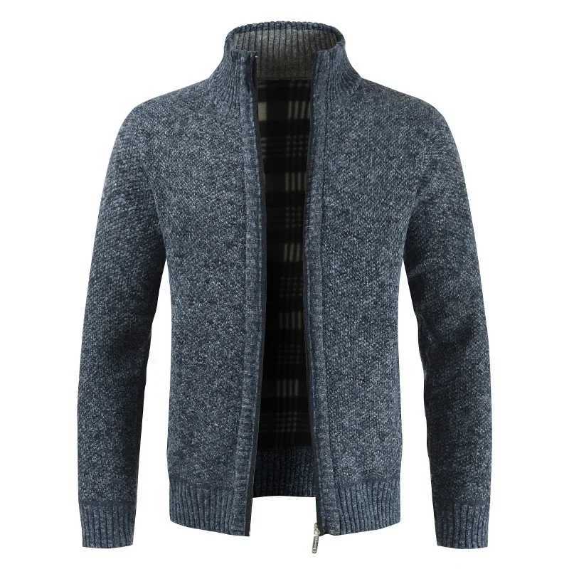 Autumn Zip Up Cardigan Men Thicken Stand Collar Zipper Sweater Coats Cotton Knitted Jacquard Mens Solid Sweater Thick Warm CoatXJ240907