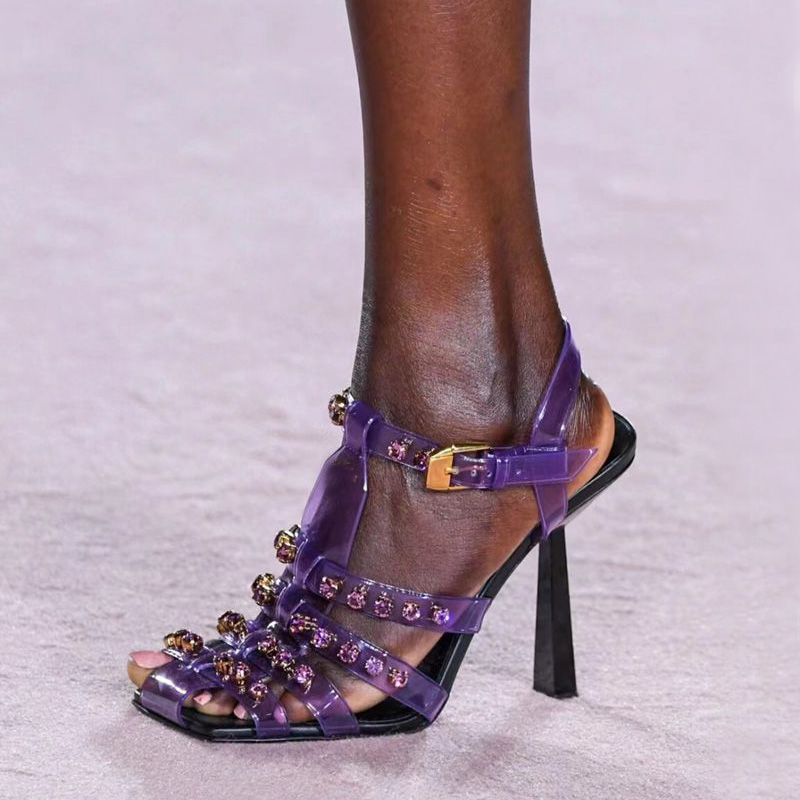 Brand Design Large Size 43 Luxury Women's Sandals 2022 New Rhinestone Ankle Party Wedding Show High Heels Women's Shoes