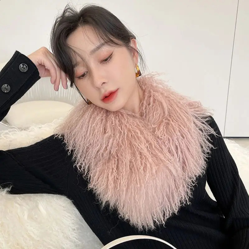 Winter Real Mongolia Sheep Fur Scarf Lady Quality Mongolian Fur Tibet Sheep Fur Scarf Double-Sided Long Fur Scarf 240910