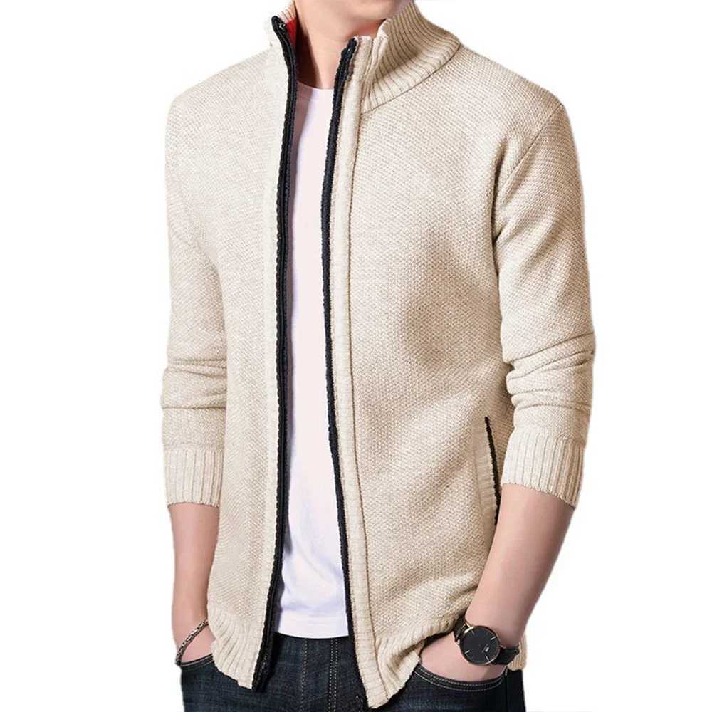 Top Quality 2022 Autumn Winter New Mens Jacket Slim Fit Stand Collar Zipper Jacket Men Solid Cotton Thick Warm Men SweaterXJ240907