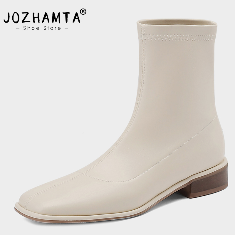 JOZHAMTA Size 34-40 Stretch For Women Winter 2023 Retro Square Toe Chunky Heels Shoes Woman Ankle Boots Elastic Booties