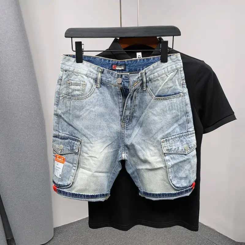 Summer 2023 New Luxury Mens Shorts Korean Style Streetwear Short Jeans with Designer Large Pockets Cargo Casual Denim ShortsX240914