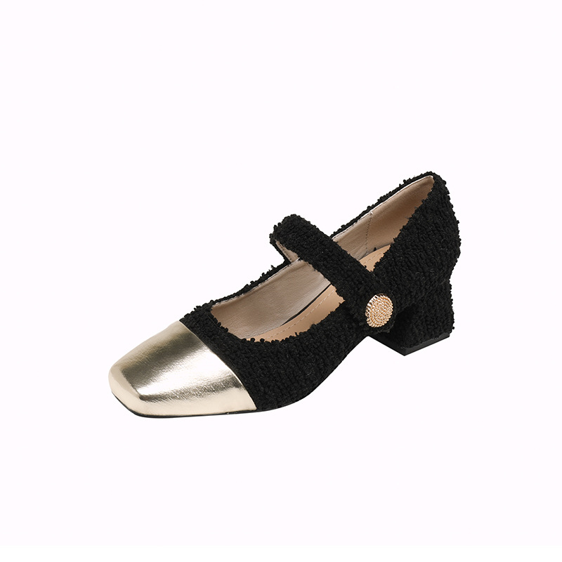 2024 Thick Heel Shoes Women's French Small Fragrant Style One line Buckle Strap Colored High Heels