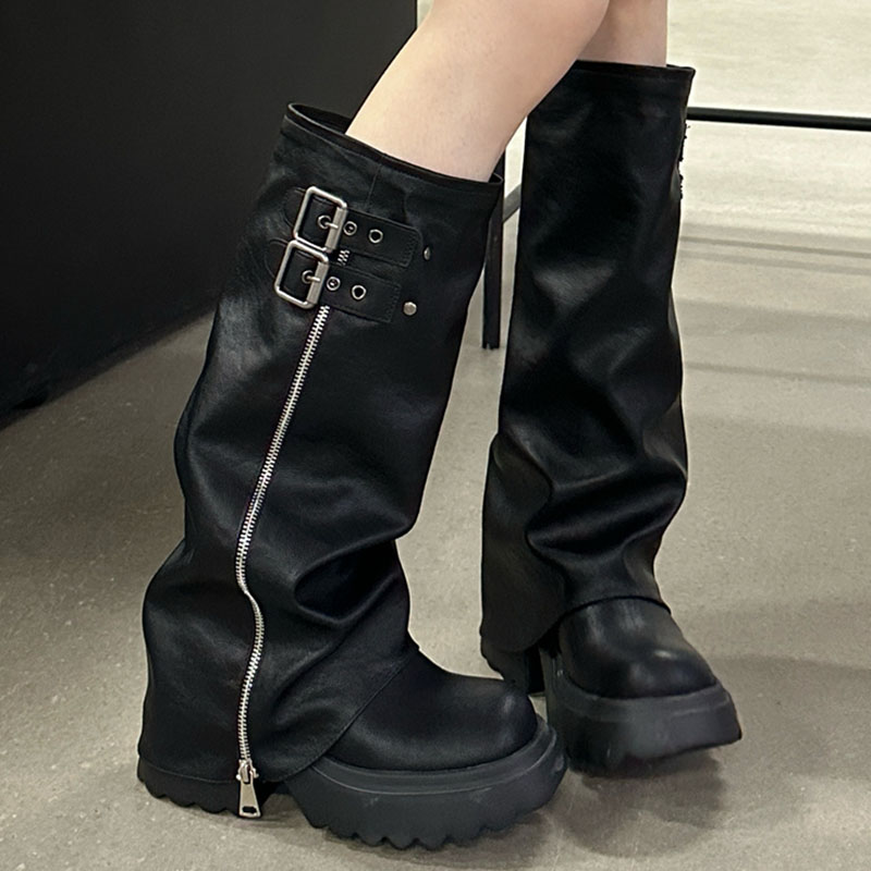 Fashion Platform Party Ladies Modern Knee High Boots Female Designer Zippers Footwear Women Long Booties With Thick Soled Shoes