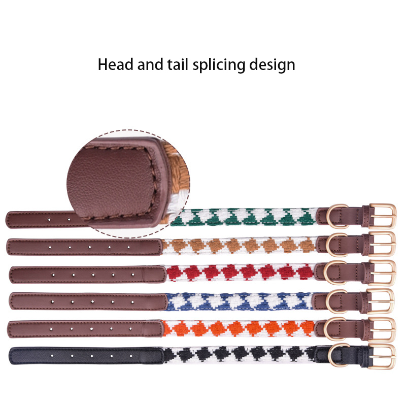 Woven Check Pet Collar, Adjustable Dog Collar Comfortable and Breathable with High Quality Hardware for Puppy Medium Dog and Cat