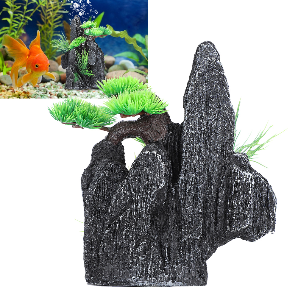 Aquarium Mountain View Stone Ornament, Fish Tank Decoration, Small Plants