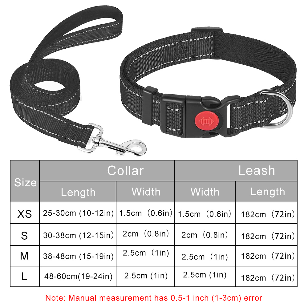 Reflective Nylon Dog Collar and Leash Set with Personalized Free Custom Dog Collar Engraved ID Tags Adjustable Dog Collars Tags