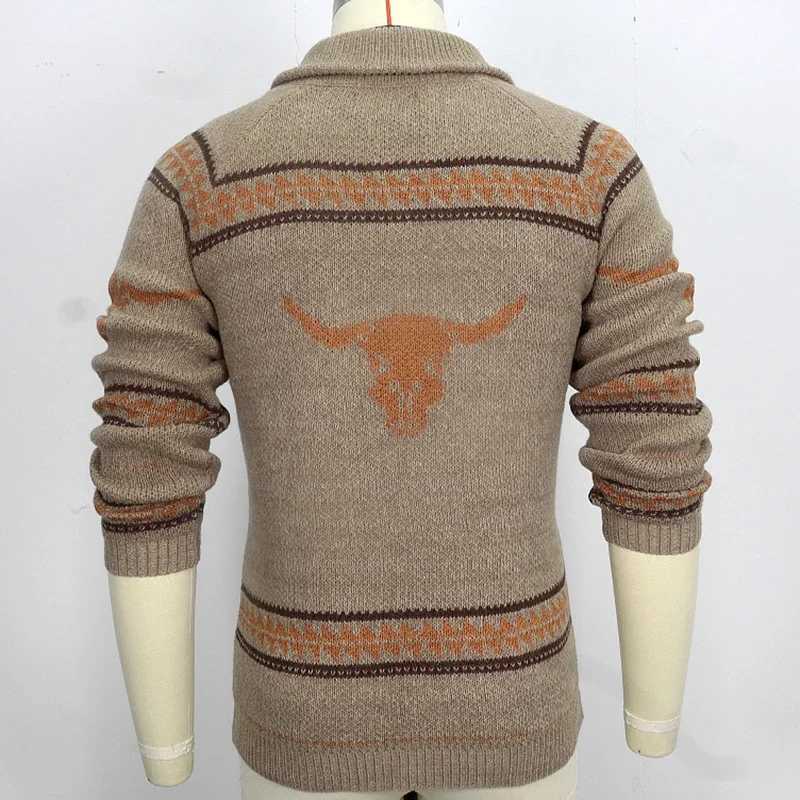 New Mens Casual Sweater Cow Head Jacquard Zipper Knitted Sweater Jacket for Autumn and Winter Thick Needle Sweater for MenXJ240907