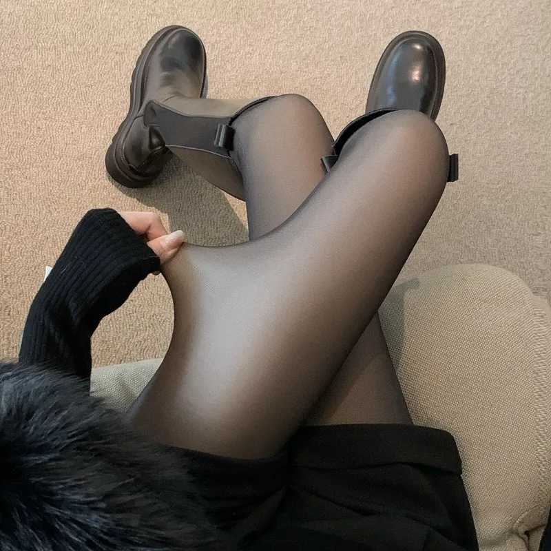 Alobee Woman Thermal Tights Sexy Translucent Fleece Leggings Pantyhose Slim Winter Warm Thick Velvet Stockings Female PantsX240914