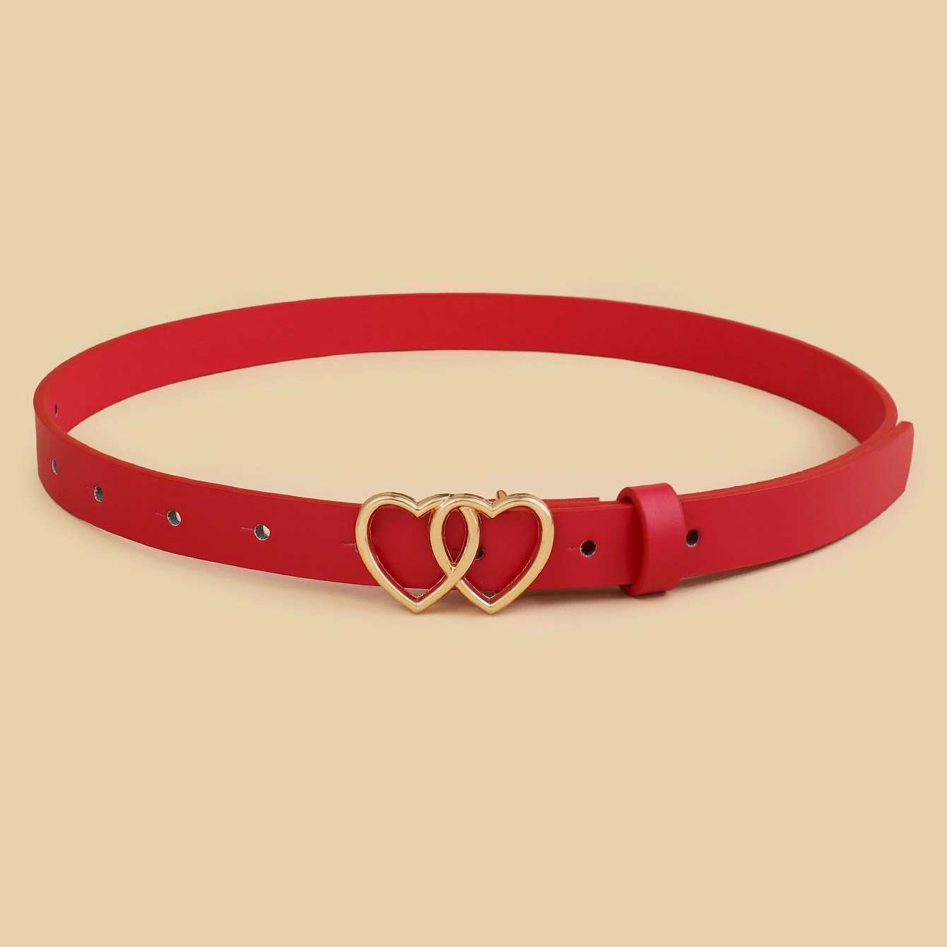 New Double Heart Gold Buckle Fashion Womens Thin Belt Pants Jeans dress Belt Women Designer BeltX240914