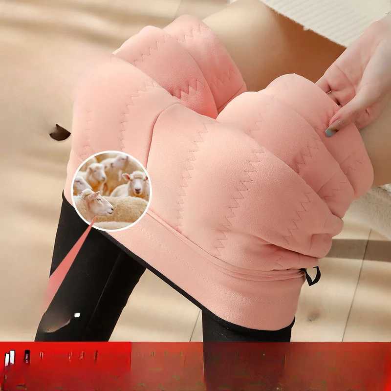 Extra Thick Women Winter Lamb Cashmere Warm Leggings with Fleece Slim Cotton Velvet Pants Thermal High Waist Elastic Pants V647X240914