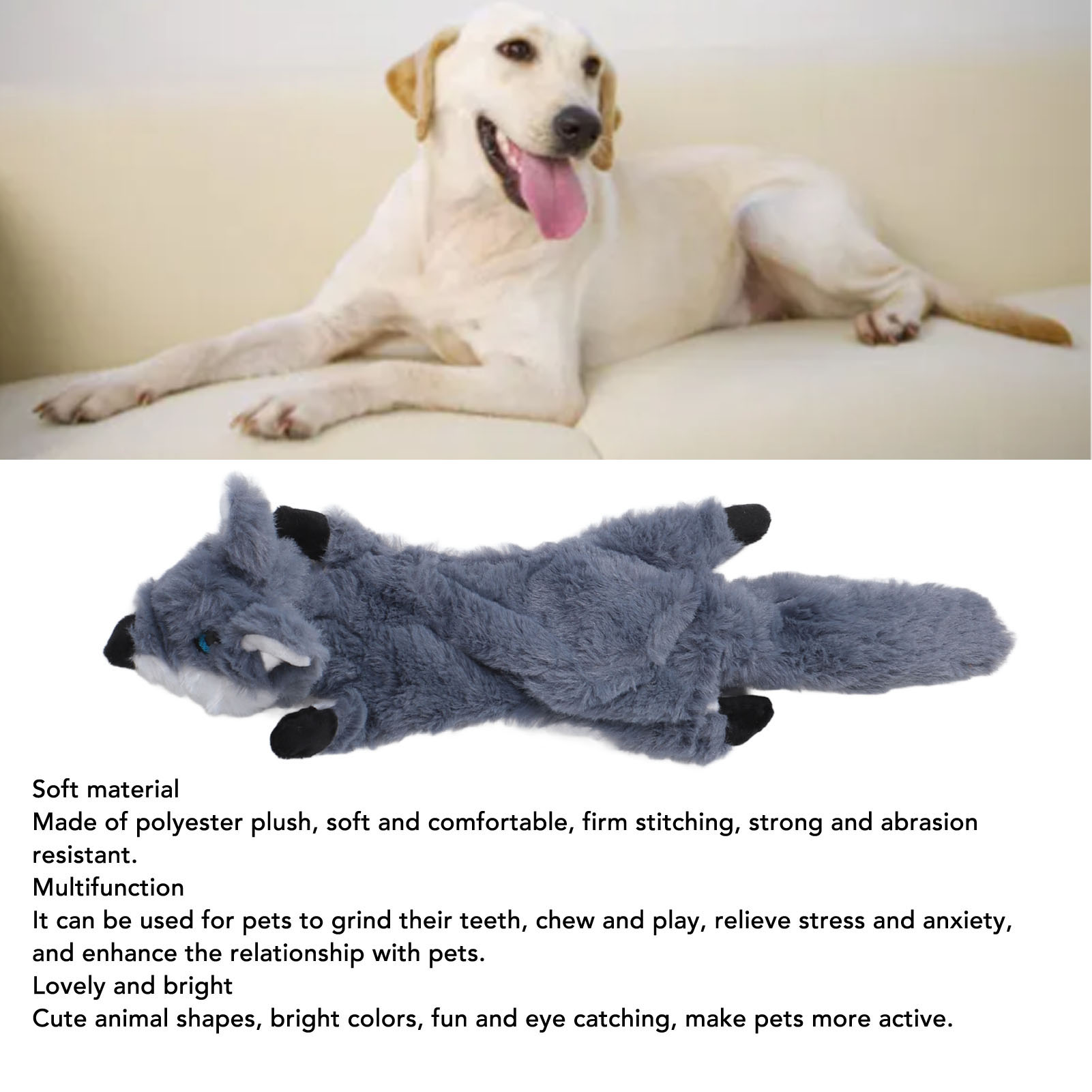 Plush Chewing Toy for Dogs and Cats, Interactive, Anxiety Reduction, Squeaky Toy, Soft, Bite Resistant, Teeth Cleaning