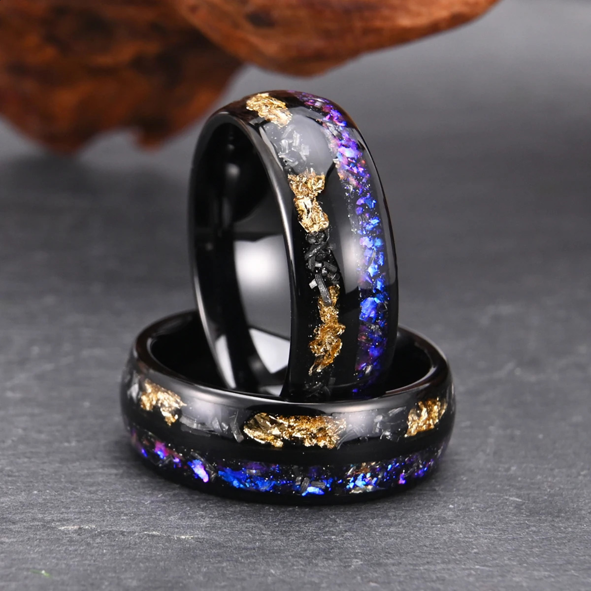 Black 8MM tungsten carbide gold foil mens ring mens wedding ring type polished suitable for anyone to wear 240905